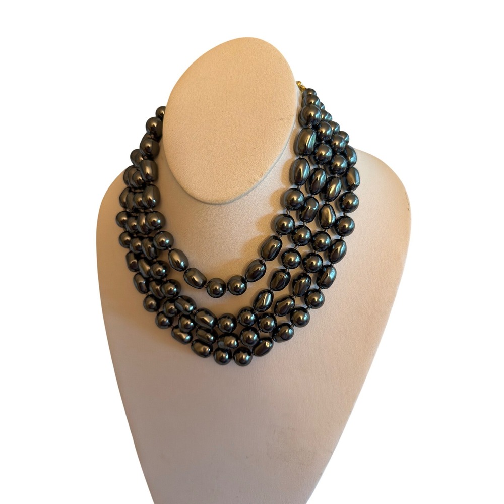 Carolee Necklace Dark Grey Faux Pearl Multi-Strand Statement Gold Tone  Clasp